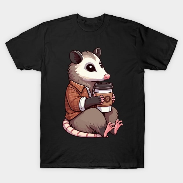 Opossum Drinking Coffee T-Shirt by MoDesigns22 
